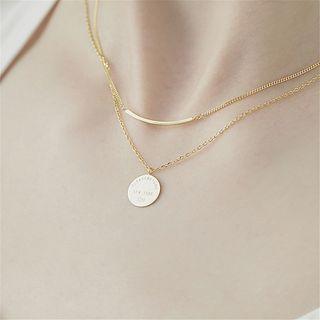 Disc Pendant Layered Necklace Necklace - Gold - One Size