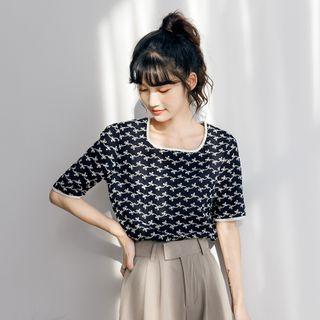 Square Neckline Floral Short-sleeve Top