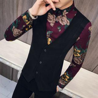Mock Two-piece Print Panel Shirt
