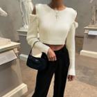 Detachable Sleeve Ribbed Cropped Knit Top