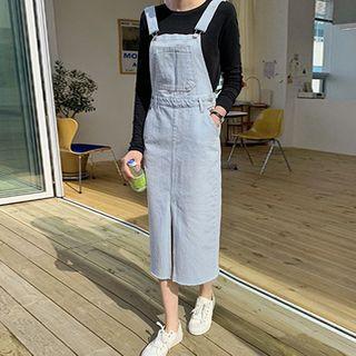Slit-front Long Denim Jumper Dress