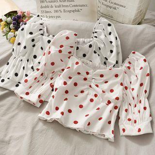 Square-neck Dotted Crop Top In 5 Colors