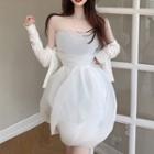 Strapless Mesh Mini A-line Dress / Cardigan
