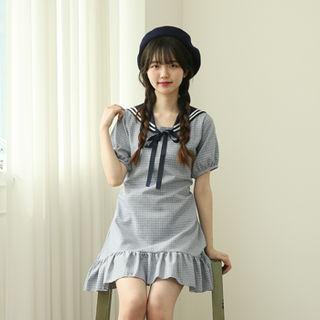 Ruffle-hem Plaid Mini Dress