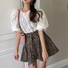 Bell Sleeve Sheer Lace Top / A-line Skirt