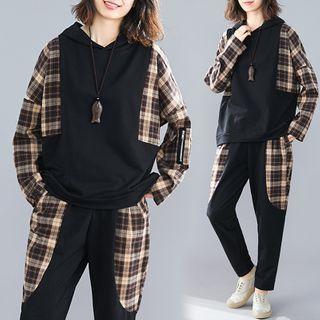 Set: Plaid Panel Hoodie + Sweatpants