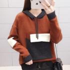 Color Block Hooded Sweater Brown - One Size