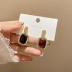 Resin Alloy Dangle Earring E4796 - 1 Pair - Gold & Wine Red - One Size