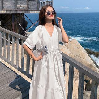 V-neck Puff Short-sleeve Dress