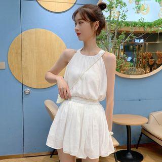 Off-shoulder Shirt+ Elastic Waist Wide Leg Shorts