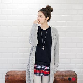 Brush-lined Check Hem Top