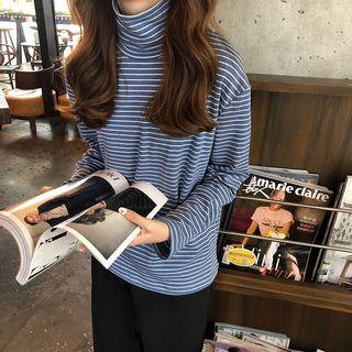 Turtleneck Long Sleeve Striped T-shirt