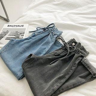 Distressed Lace-up High-waist Cropped Jeans