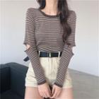 Cut-out Striped Knit Top