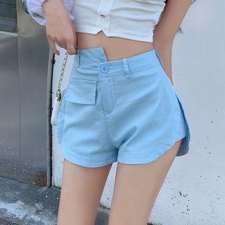 High Waist Asymmetrical Denim Hot Pants