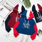 Color-block Lettering Loose-fit Cropped Hooded Pullover