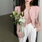 Puff-sleeve Cropped Jacket / Camisole Top / Wide-leg Pants