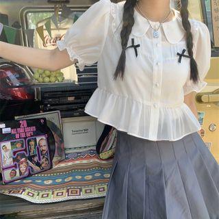 Plain Button-up Ruffle Blouse