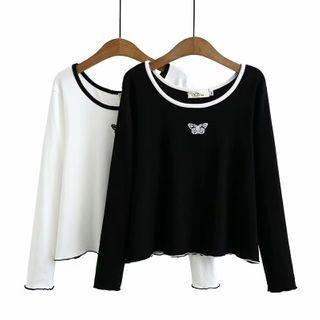 Long-sleeve Butterfly Embroidery T-shirt