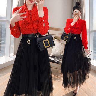 Set: Dotted Blouse + Mesh Skirt