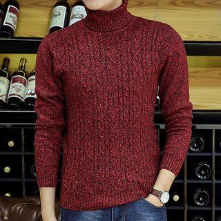 Melange Mock-neck Long-sleeve Knit Sweater