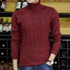 Melange Mock-neck Long-sleeve Knit Sweater
