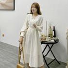 Crochet Collar Long-sleeve Fringed Midi A-line Dress