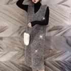 Turtleneck Long-sleeve Knit Top / V-neck Glitter Sleeveless Dress