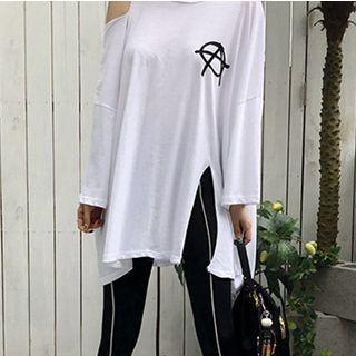 Long-sleeve Print Cut Out T-shirt