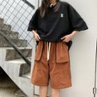 Two-tone Corduroy Wide Leg Shorts