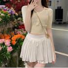 Short-sleeve Crop Knit Top / Pleated Skirt