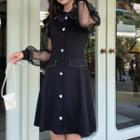 Panel Lantern-sleeve Buttoned A-line Dress