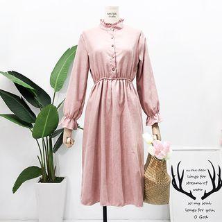 Ruffled-trim Corduroy A-line Dress