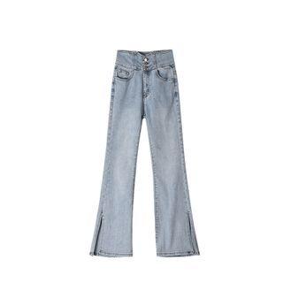 High Waist Skinny Flare Slit Wide Leg Jeans