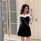 Cold-shoulder Mock-two Piece Dress Black - One Size