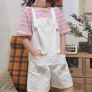 Button Wide-leg Jumper Shorts White - One Size