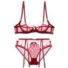 Set Of 4: Mesh Bralette + Mesh Panties + Mesh Garter + Stockings