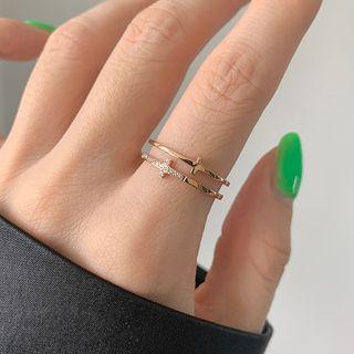Cross Rhinestone Layered Stainless Steel Ring