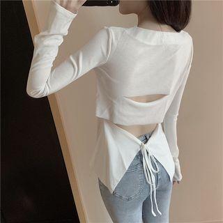 Long-sleeve Tie-waist Open Back Top