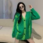 V-neck Loose-fit Cardigan Green - One Size
