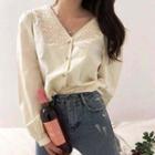 Lace Panel Blouse Off-white - One Size