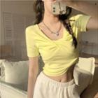 Short-sleeve Cropped T-shirt Yellow - One Size