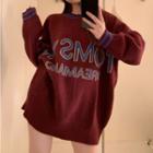 Contrast Trim Lettering Long-sleeve Sweater Red - One Size