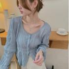 Long-sleeve Round-neck Shirt Blue - One Size
