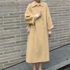 Lapel Collar Plain Woolen Coat As Shown In Figure - One Size