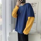 Mock Two-piece Color-block Long-sleeve Top