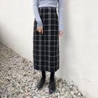 Midi Straight-fit Plaid Knit Skirt
