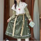 Traditional Long-sleeve Floral Embroidered Dress / Button-up Jacket / Set