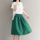 Set: Short Sleeve T-shirt + Plain Midi Skirt
