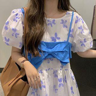 Bow Suspender Cropped Top Blue - One Size